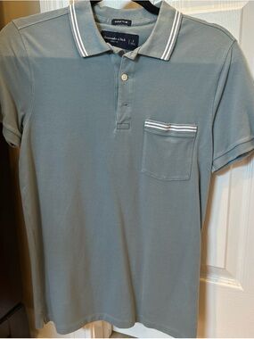 Abercrombie & Fitch Men's Polo Shirt - Slate Blue Green with White Trim